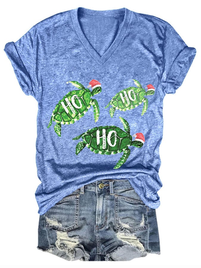 Women's Casual Hawaiian  Christmas Print Short Sleeve T-Shirt