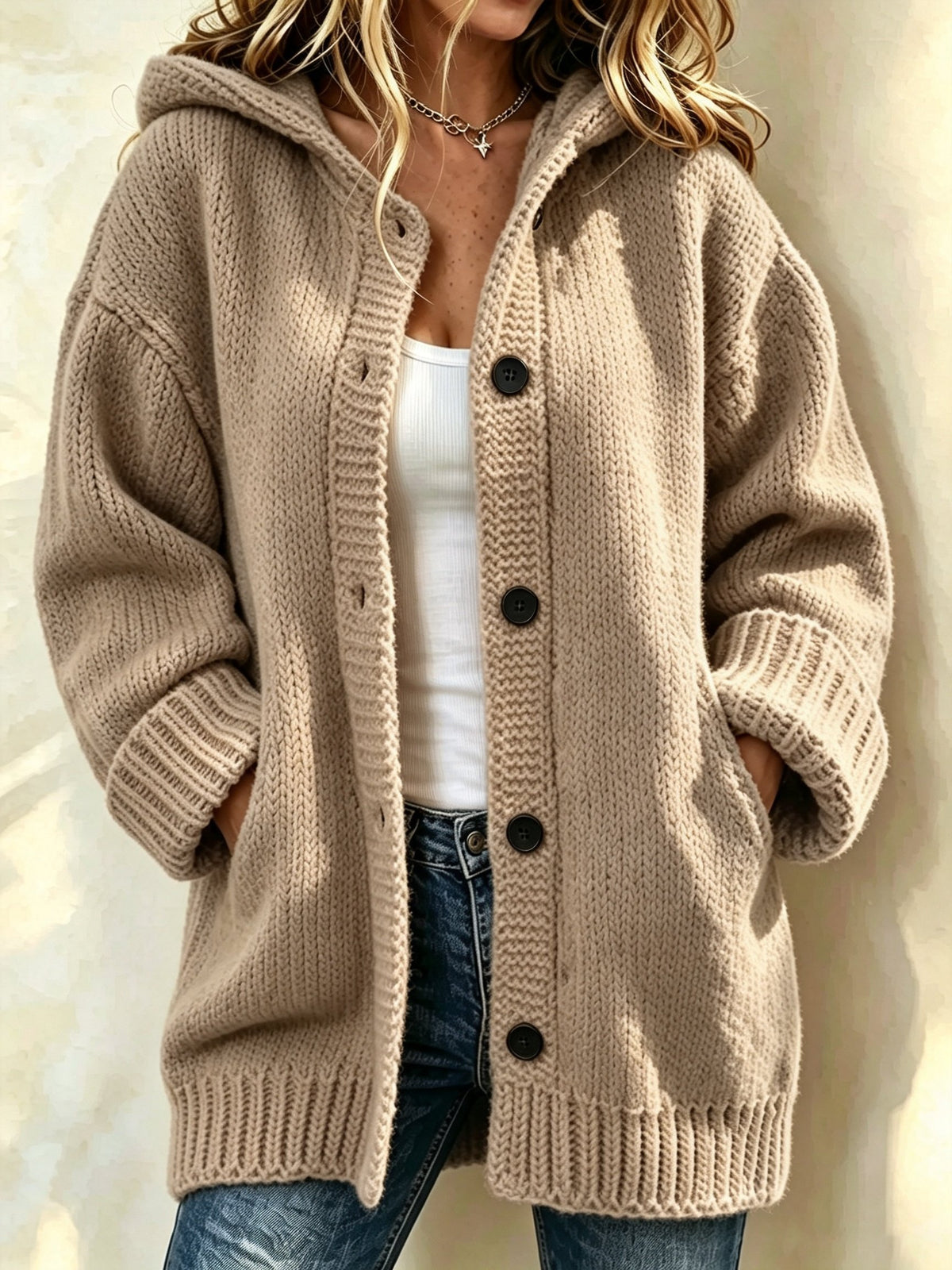 Women's Casual Printed Knitted Fabric Plush Jacket Cardigan