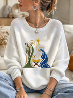 Women's Casual Printed Waffle Long-Sleeve Top
