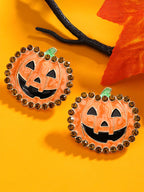 Halloween Color-Block Rhinestone Drip-Glaze Novelty Pumpkin Earrings
