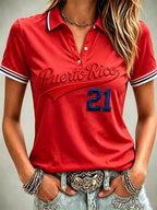 Women's No. 21 Baseball Print Casual Polo Collar