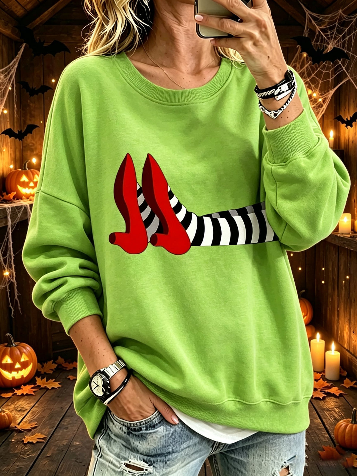 Women's Halloween Red Shoes  Print Sweatshirt