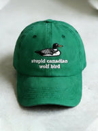 Unisex casual Stupid Canadian wolf bird washed cotton hat
