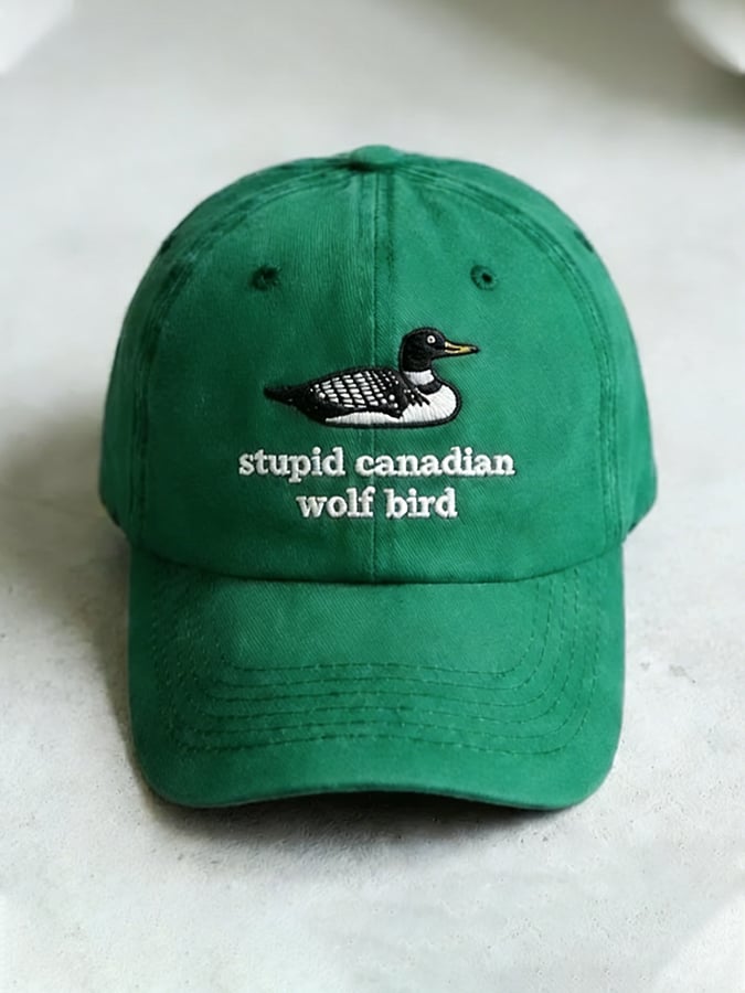 Unisex casual Stupid Canadian wolf bird washed cotton hat