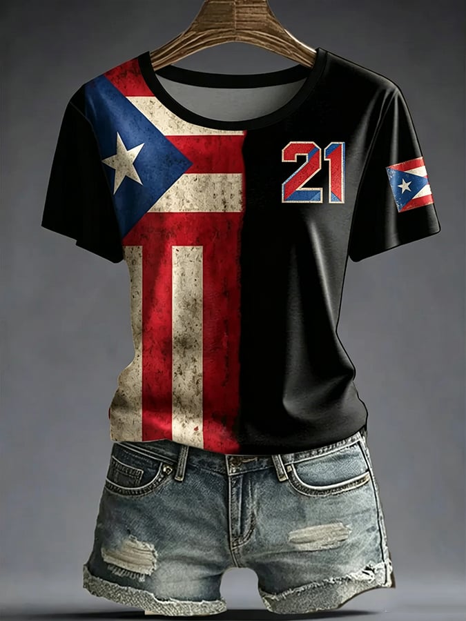 Women's Casual Puerto Rico Print Top