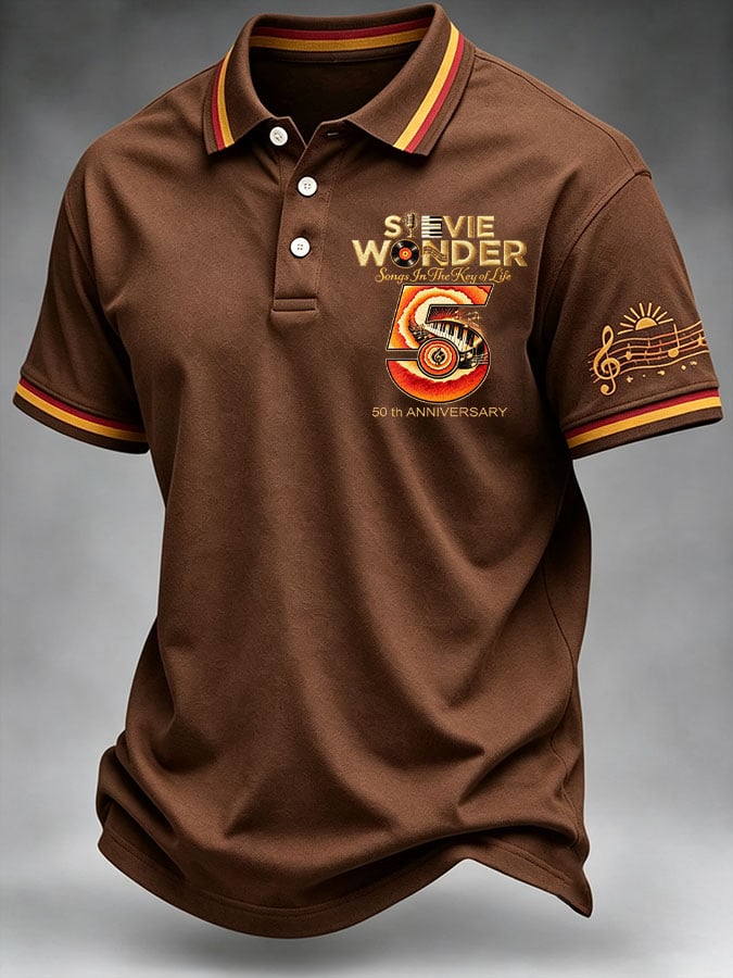 Men's Vintage Musical Art Print Casual Polo Shirt