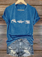 Women's Great White Shark Casual V-Neck T-Shirt