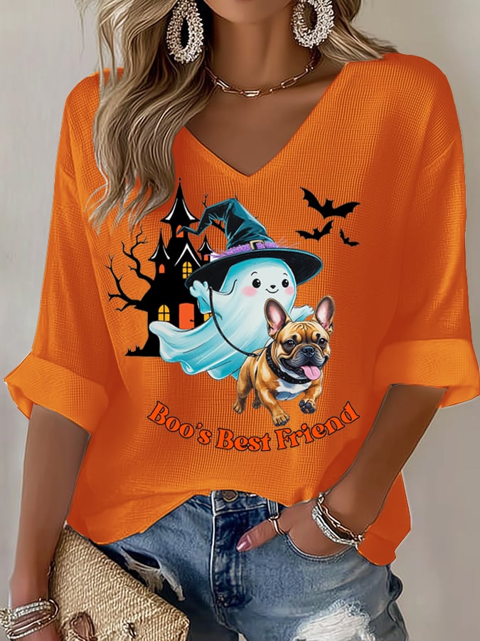 Dog Ghost Halloween Art Printed Long Sleeve Top