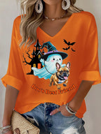 Dog Ghost Halloween Art Printed Long Sleeve Top