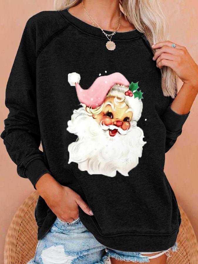Christmas Retro Santa Print Sweatshirt