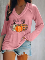Halloween Bats Print V-neck  Long Sleeve Casual T-Shirt