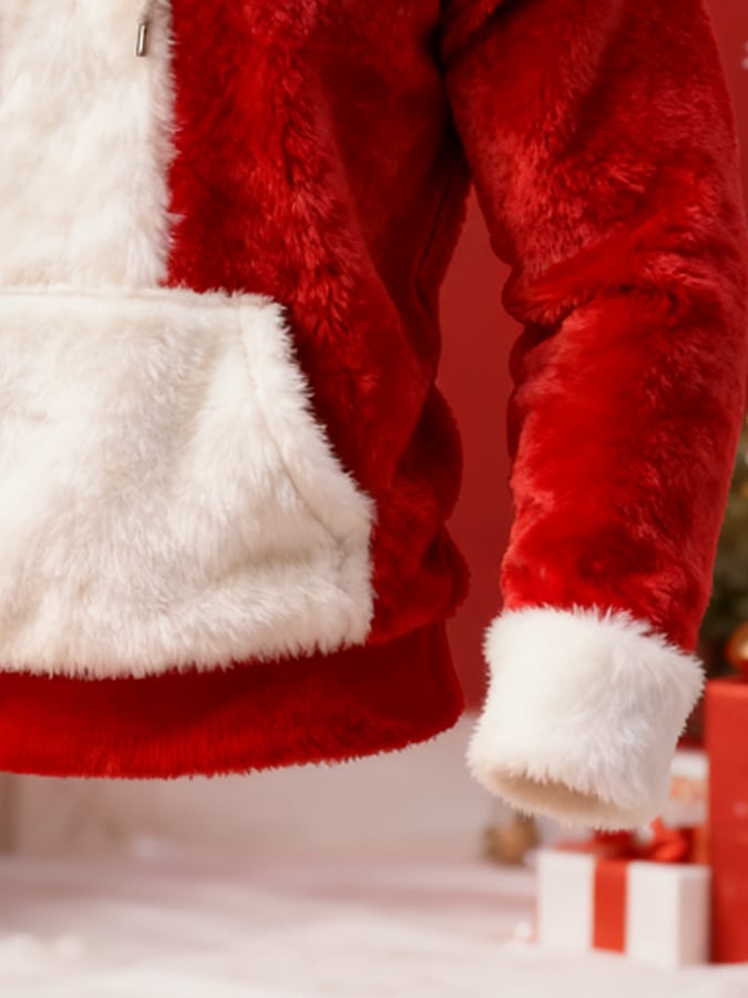 Men's Patchwork Plush Christmas Hooded Sweatshirt