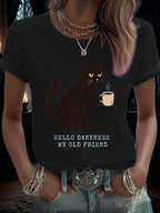 Women's Hello Darkness Halloween Print Round Neck T-Shirt