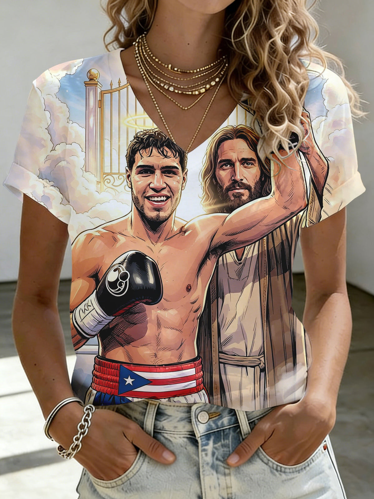 Women's Boxing Champion Art Printed T-shirt