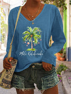 Women's Casual Mele Kalikimaka Printed Long Sleeve T-Shirt