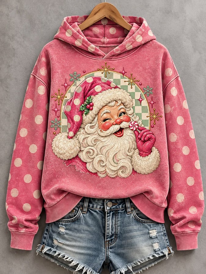 Women's Christmas Polka-Dot Print Hoodie