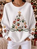 Animal Paw Christmas Tree Pattern Women's Comfortable Crew Neck Sweatshirt