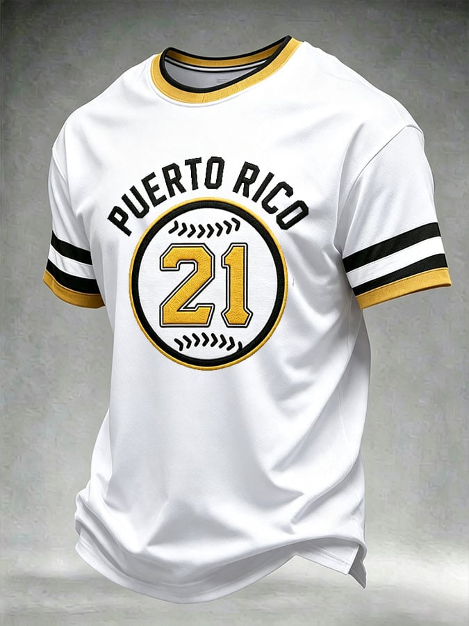Men's Puerto Rico Baseball Print Short-Sleeve T-Shirt