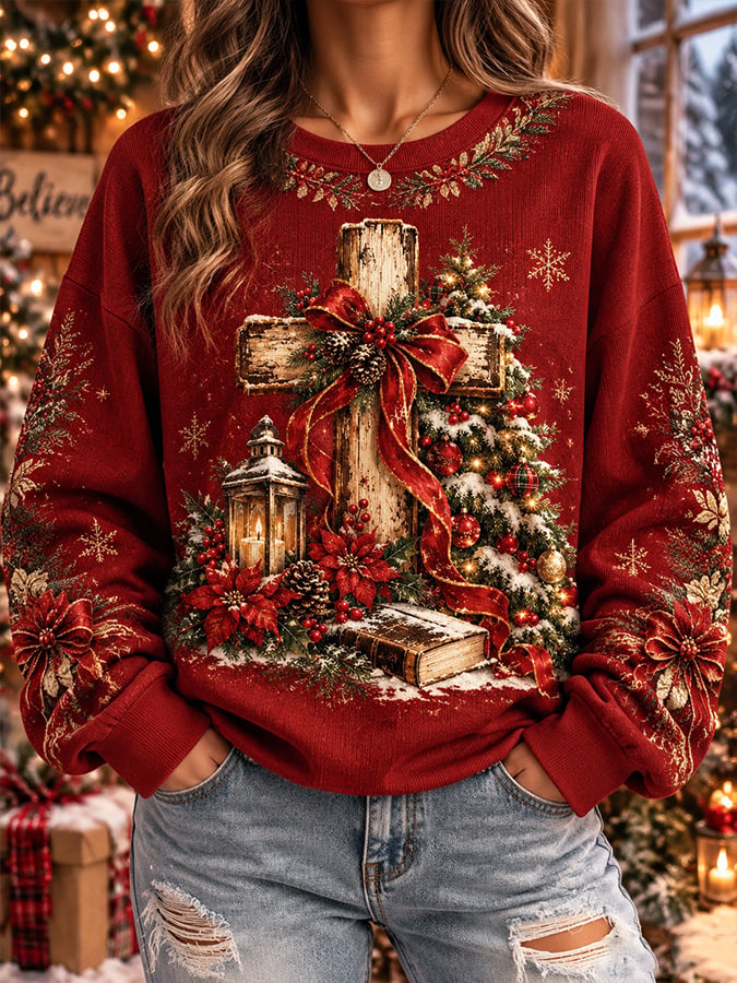 Women's Retro Faith Christmas Print Hoodie