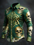 Men's vintage St. Patrick's Day skull pattern long-sleeved shirt