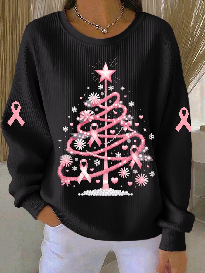 Women's Casual Christmas Fans with Christmas Tree Print Sweatshirt