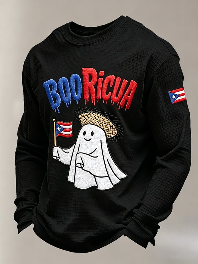 Men's Boricua Halloween Waffle-Knit Long-Sleeve Top