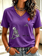 Women's Retro Halloween Well, shit... Print V Neck T-Shirt