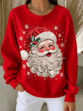 🔥🔥2nd 50% Off 🔥🔥Women's Santa Claus Print Casual Ribbed Round-Neck Sweatshirt