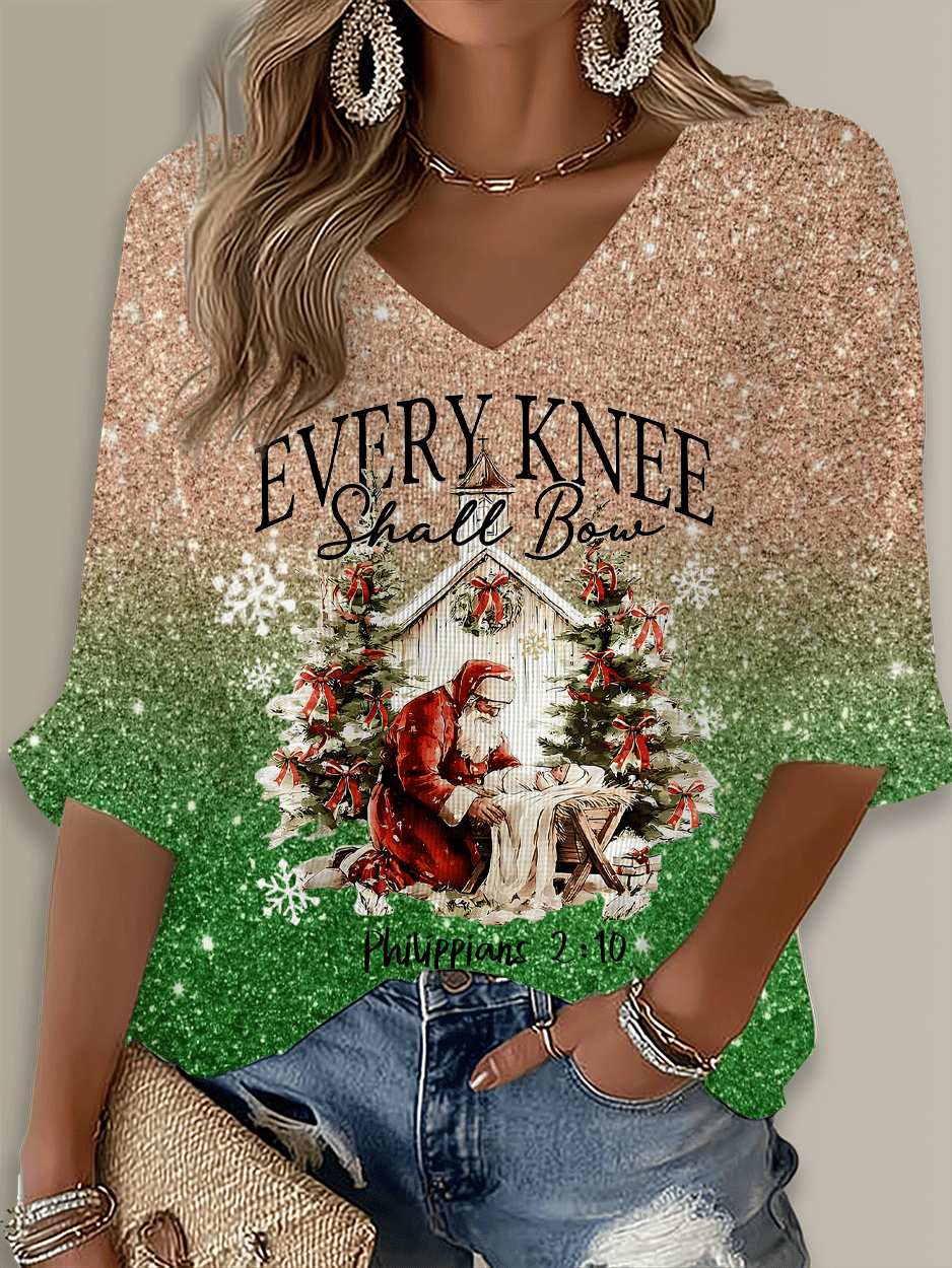 Merry Christmas Printed Long Sleeve Top