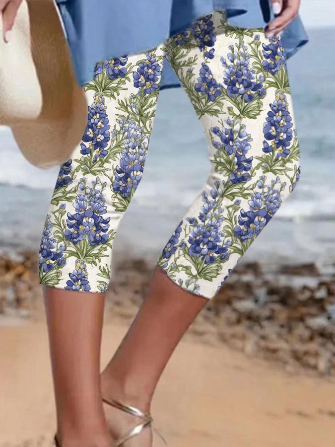 Women's Retro Texas Bluebonnet Print Leggings