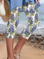 Women's Retro Texas Bluebonnet Print Leggings