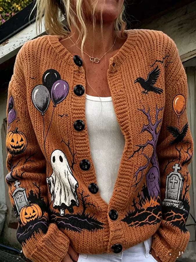 Women's Casual Halloween Print Cardigan
