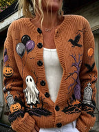 Women's Casual Halloween Print Cardigan