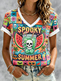 Women's Halloween Art Printed Casual T-shirts