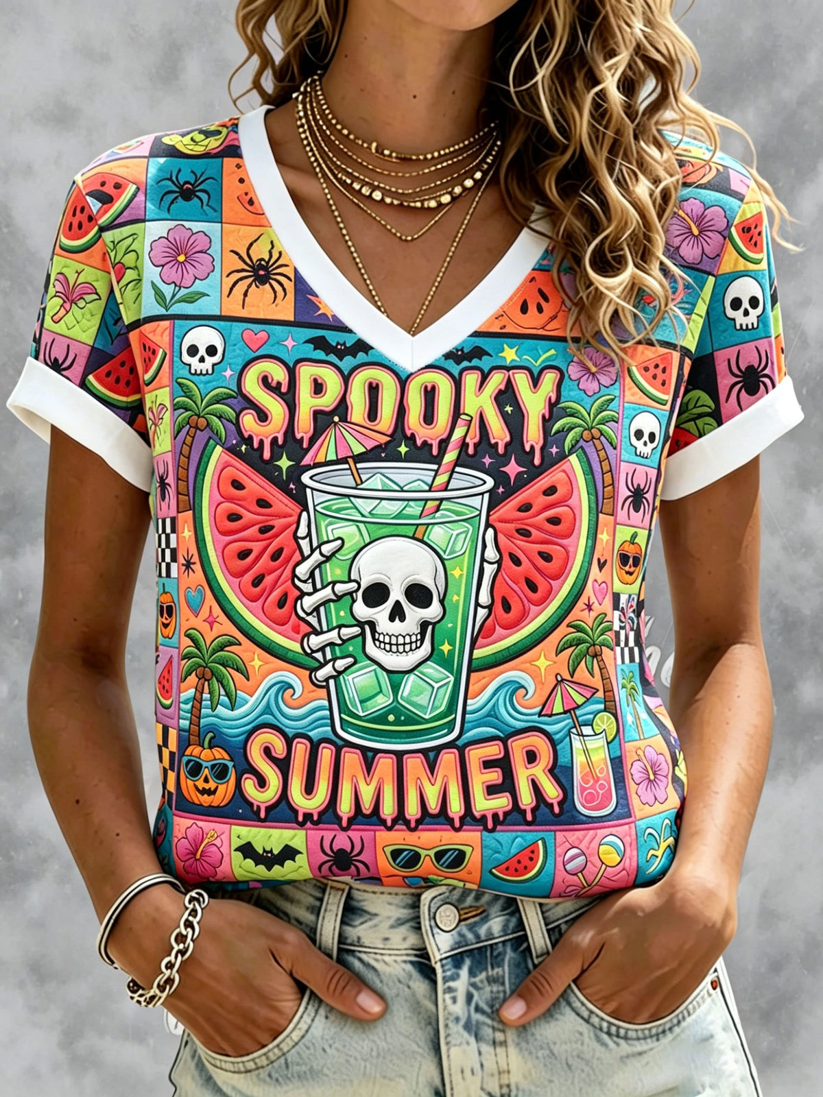 Women's Halloween Art Printed Casual T-shirts