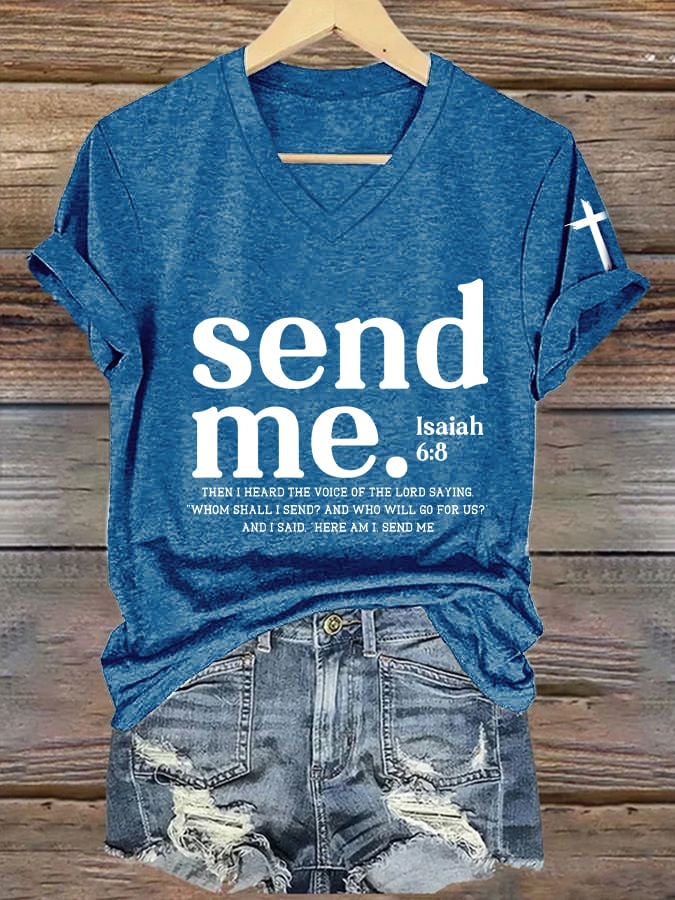 Women's Send Me Isaiah 6 8 Christian Print Casual T-shirt