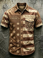 Men's Casual Retro Print Short-Sleeve Shirt