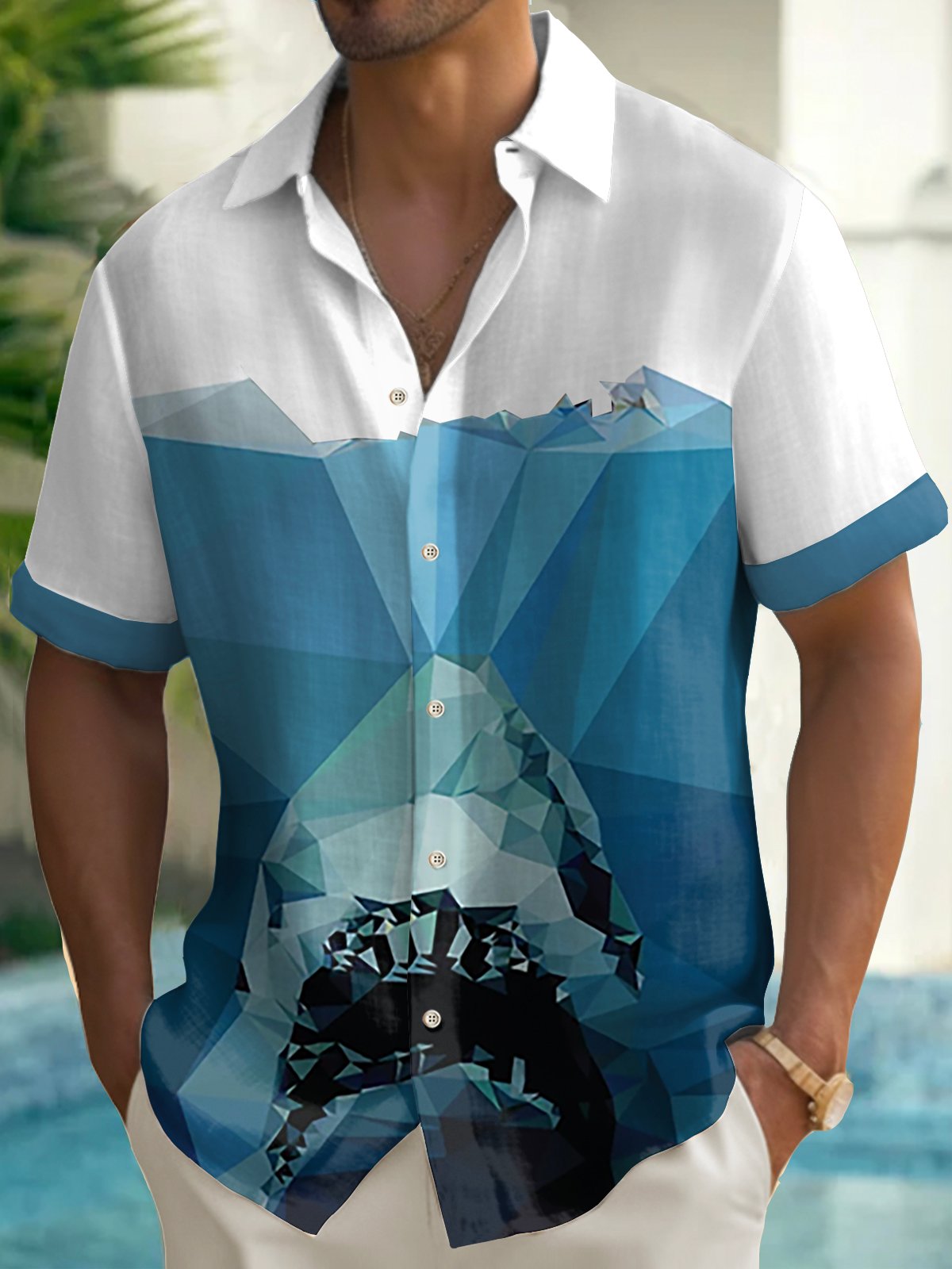 Men's Shark Print Short Sleeve Shirt