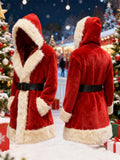 Unisex Christmas Plush and Fleece Warm Mid-Length Coat (with Belt Design)