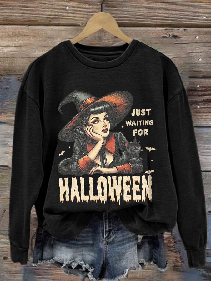 Women's Just Waiting For Halloween Print Casual Sweatshirt