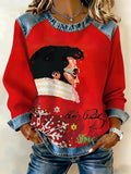 King of Rock and Roll Printed Patchwork Casual Sweatshirt
