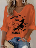 Women's Yes I Can Drive A Stick Print V Neck T-shirt