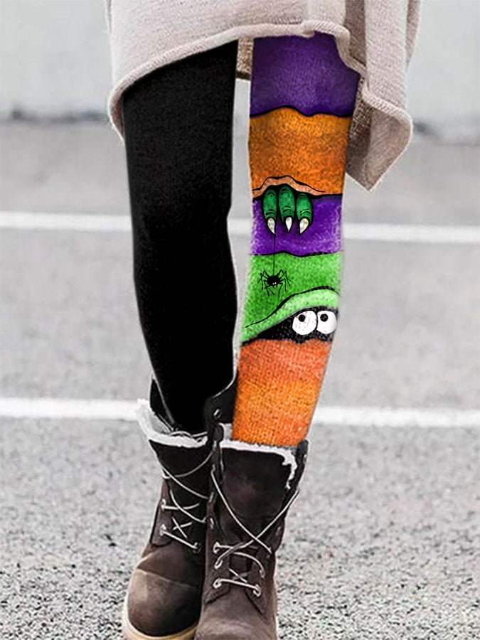 Fashion Halloween Peek Monster Print Leggings