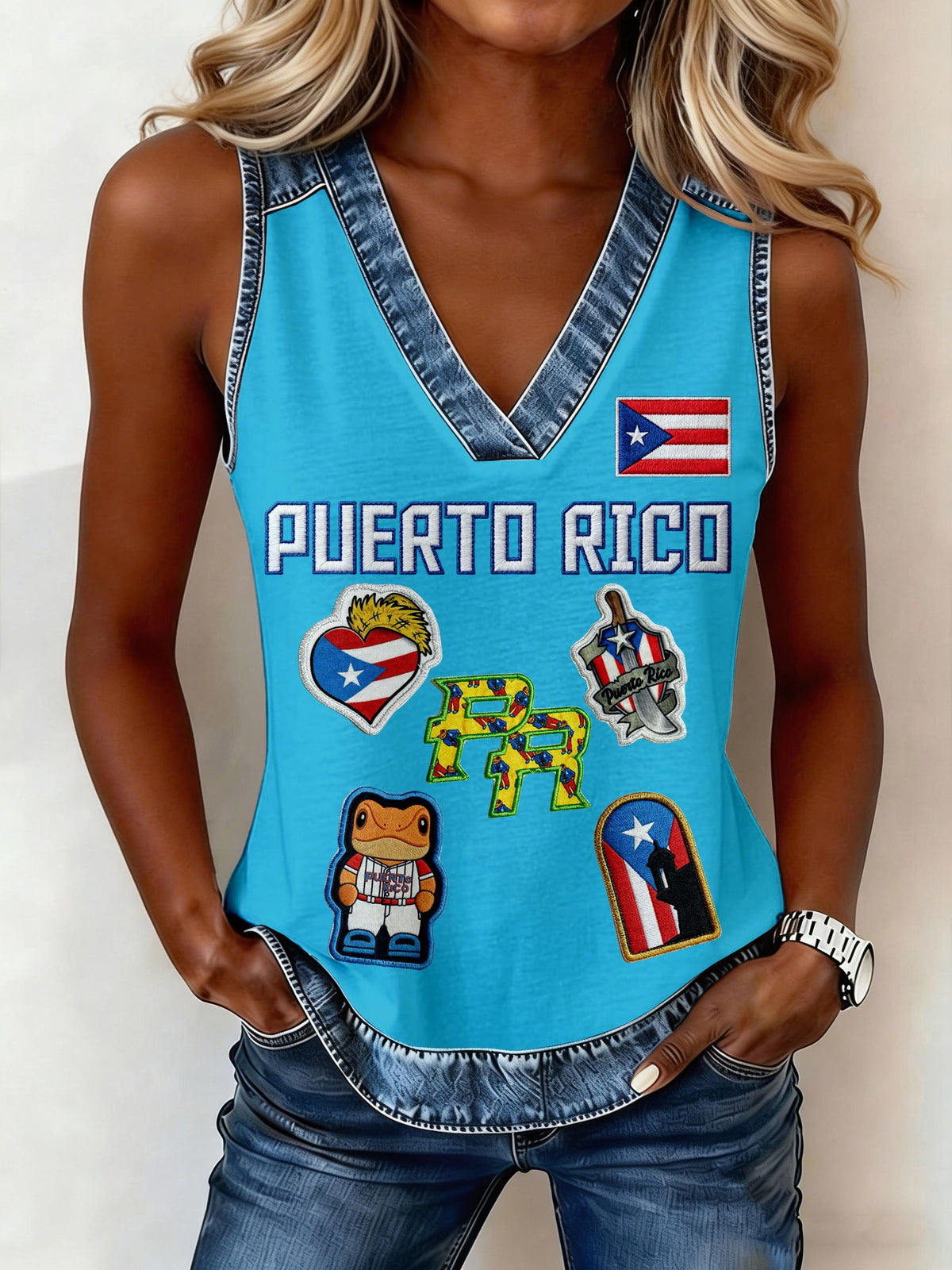 Puerto Rico Printed & Paneled Casual Top