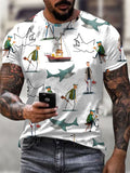 Men's Shark Art Print Round Neck T-shirt