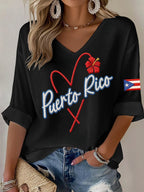 Women's Puerto Rico  Print Casual Waffle Fabric T-Shirt