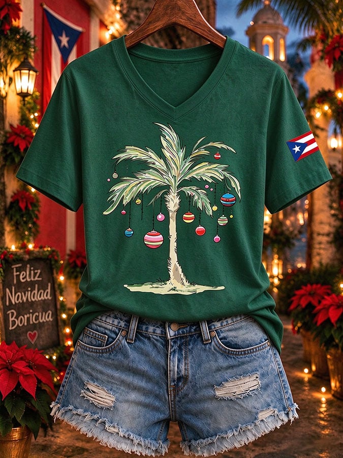 Women's Boricua Christmas Print Top