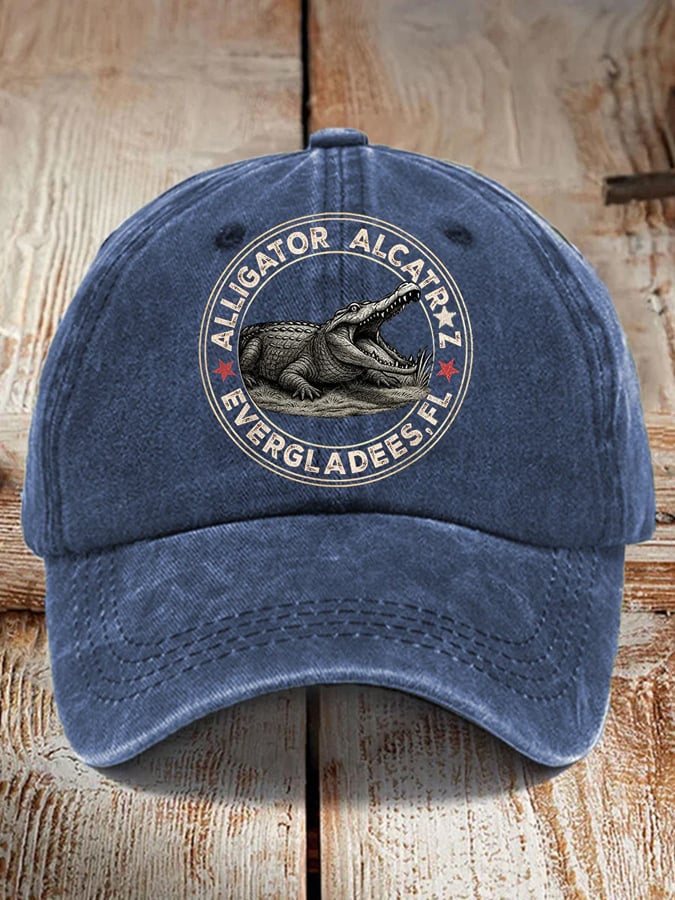 Retro Alligator Alcatraz Funny Florida Everglades Dark Humor Patoitic Prints baseball cap