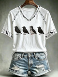 Women's Halloween Crow Print Casual T-shirt