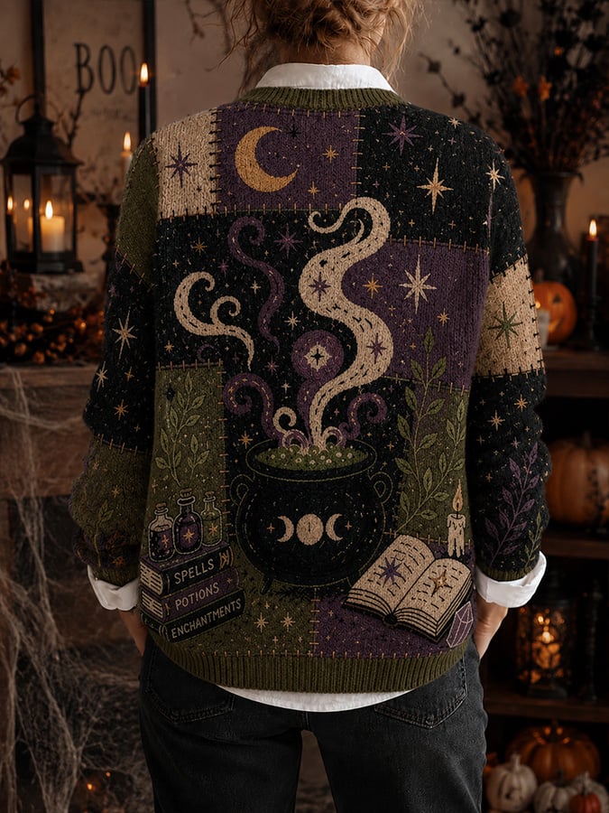 Women's Casual Halloween-Print Knit Cardigan